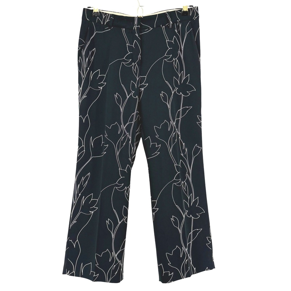 Max Mara Studio Black Floral Outline Straight Leg Dress Pants Womens Size 6 US